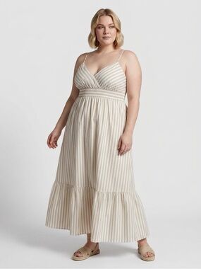 Banana Republic Striped Tan & White Backless  Dress Size XXL MSRP $119 New